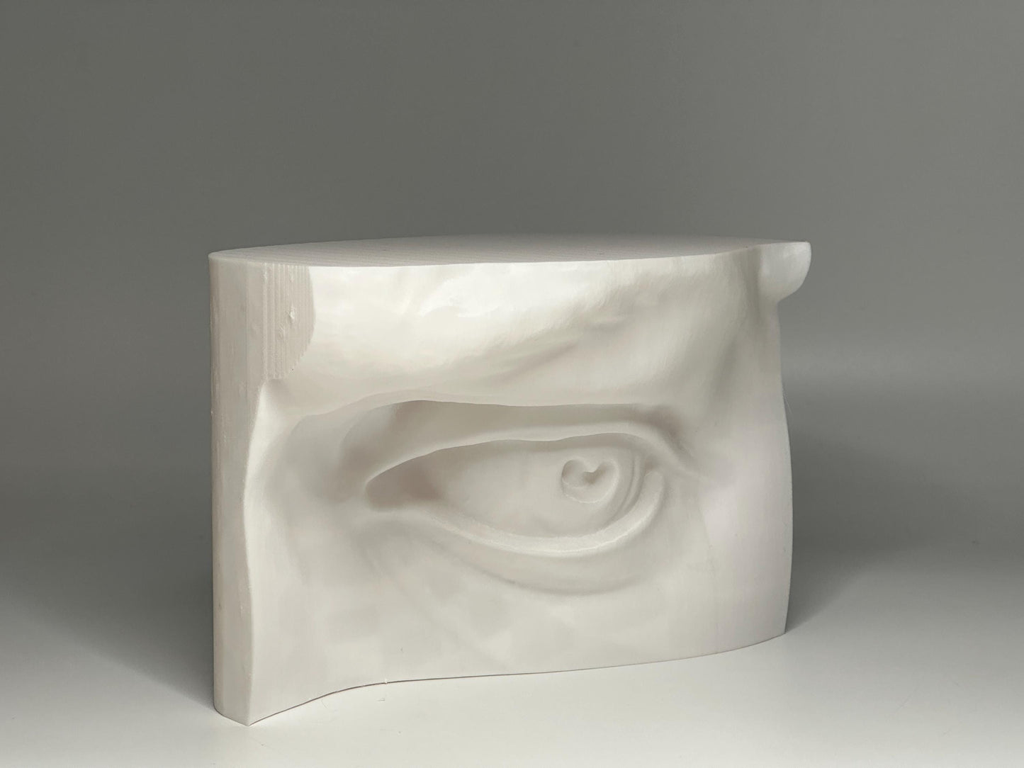 Left Eye of David study model inspired by Michelangelo. Anatomy reference tool for artists studying structure, light, and facial construction.