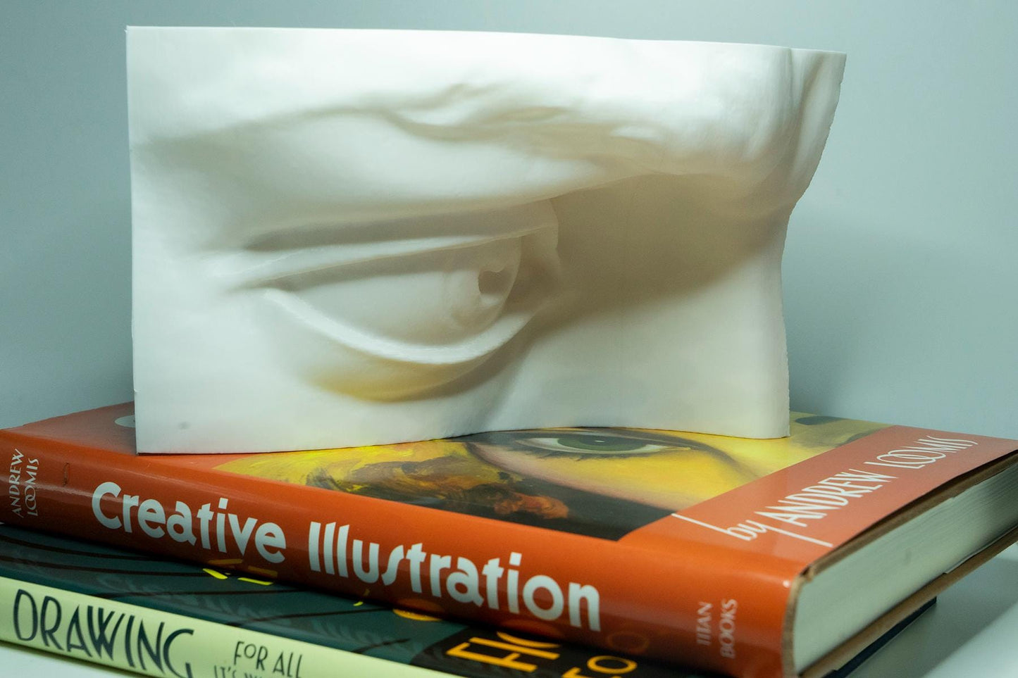 Eye of David anatomy model for artists. Relief sculpture reference for studying eyelid construction, planes, and lighting.