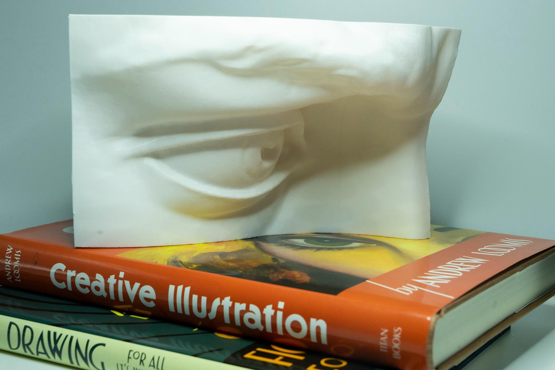 Eye of David anatomy model for artists. Relief sculpture reference for studying eyelid construction, planes, and lighting.