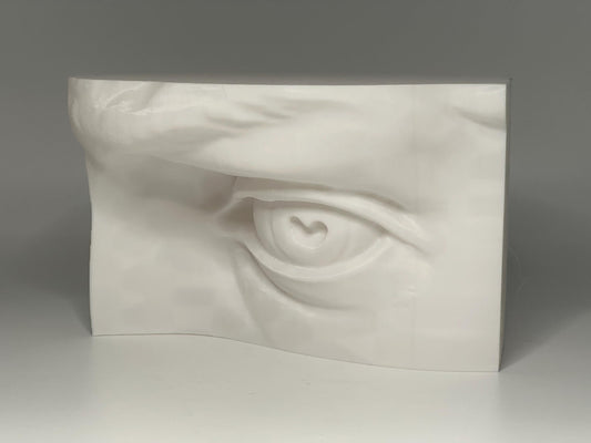 Left Eye of David study model inspired by Michelangelo. Anatomy reference tool for artists studying structure, light, and facial construction.